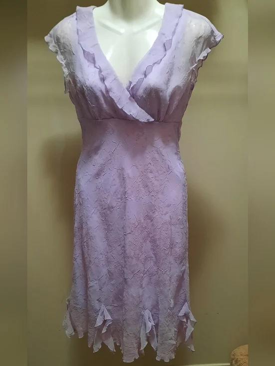 CDC Petite Lavender Ruffled V-Neck Cocktail Dress - Picture 8 of 10
